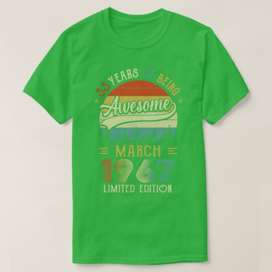 1967生まれ年3月55日誕生日1967年55年製 Tシャツ (デザイン正面)