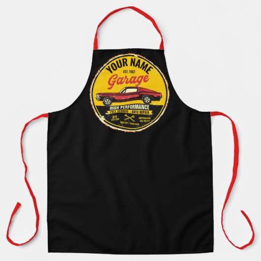 1967 パーソナライズされたファストバック赤クラシック車ガレージ エプロン (正面)