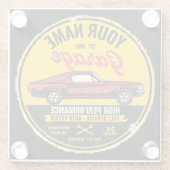 1967 パーソナライズされたファストバック赤クラシック車ガレージ ガラスコースター (裏面)