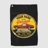 1967 パーソナライズされたファストバック赤クラシック車ガレージ ゴルフタオル (正面)