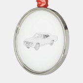 1967 Chevy Chevelleブラックアンドホワイトペンシルスケッチ メタルオーナメント (左)