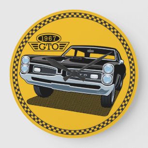 1967 Pontiac GTO黒の背景色を編集可能 ラージ壁時計