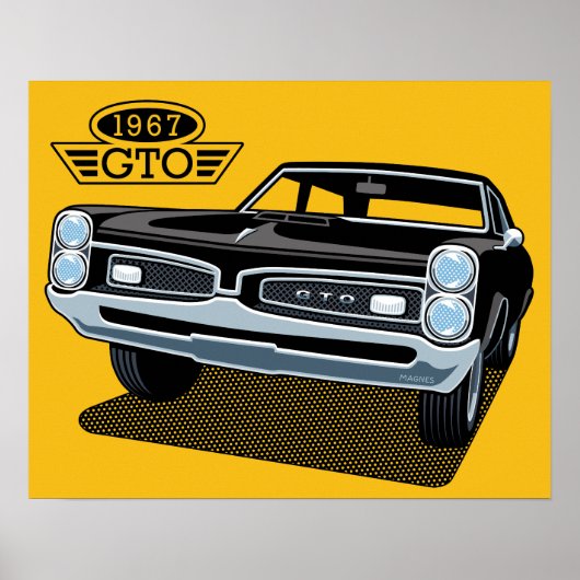 1967 Pontiac GTO Black BACKGROUND COLOR EDITABLE. ポスター (正面)