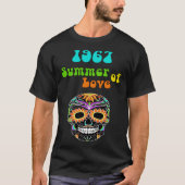 1967 Summer of Love Colourful Hippie Skull Tシャツ (正面)