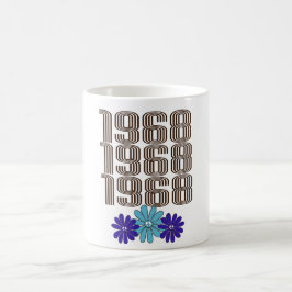 1968ヒッパイフラワーパワーピースサインアクアパープル コーヒーマグカップ