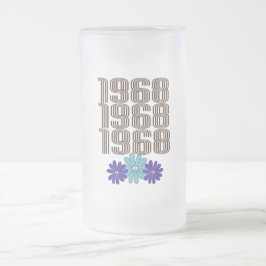 1968ヒッパイフラワーパワーピースサインアクアパープル フロストグラスビールジョッキ
