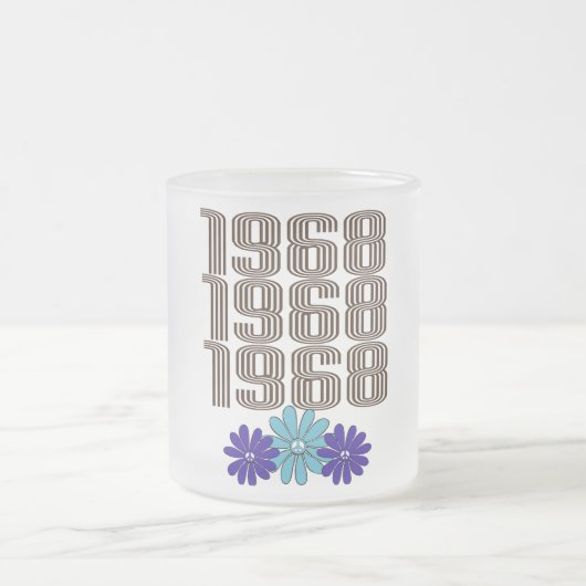 1968ヒッパイフラワーパワーピースサインアクアパープル フロストグラスマグカップ (中央)