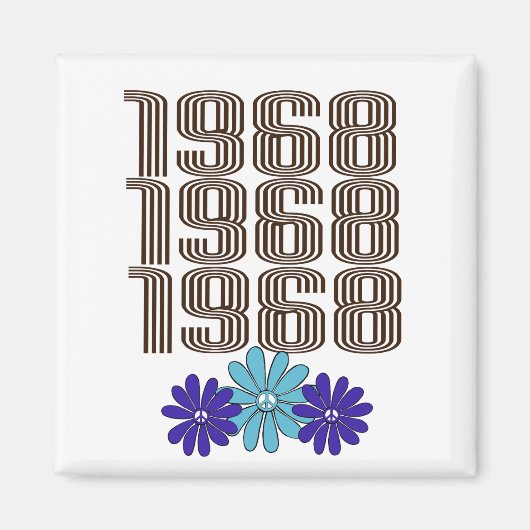 1968ヒッパイフラワーパワーピースサインアクアパープル マグネット (正面)