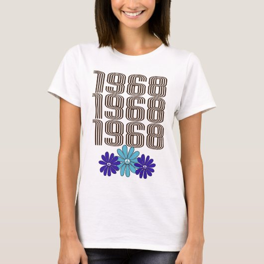 1968ヒッパイフラワーパワーピースサインアクアパープル Tシャツ (正面)