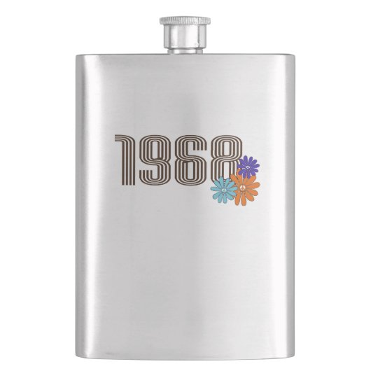 1968ヒッピー平和サインフラワーオレンジアクアパープル フラスク (正面)