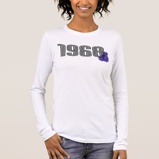 1968ヒッピー平和サイン花パワーパープル Tシャツ (正面)