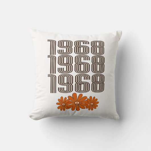 1968ピースサインオレンジヒッピー花パワー クッション (正面)
