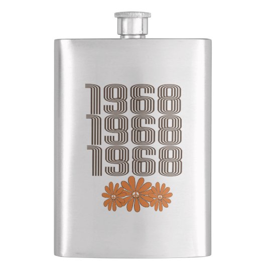 1968ピースサインオレンジヒッピー花パワー フラスク (正面)
