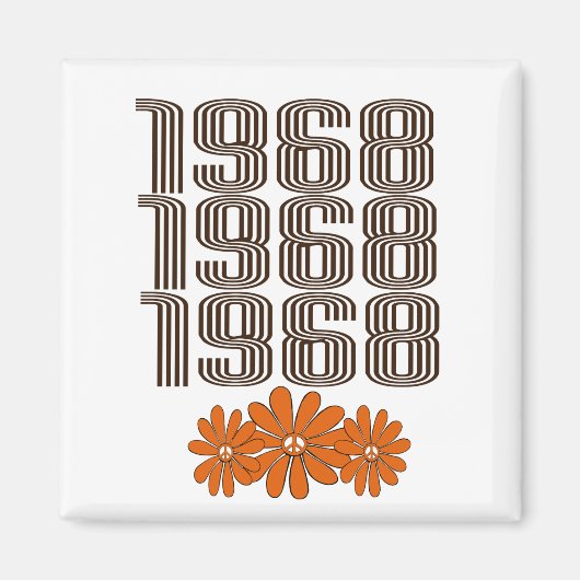 1968ピースサインオレンジヒッピー花パワー マグネット (正面)