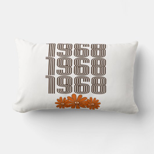 1968ピースサインオレンジヒッピー花パワー ランバークッション (正面)