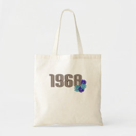 1968ピースサインヒッパイフラワーパワーアクアパープル トートバッグ