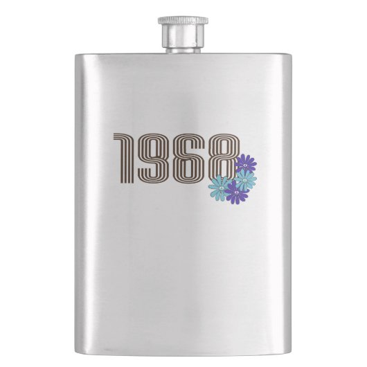1968ピースサインヒッパイフラワーパワーアクアパープル フラスク (正面)