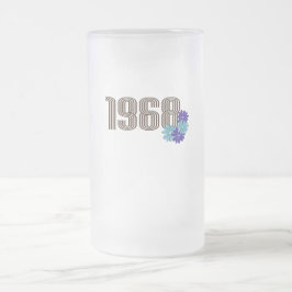 1968ピースサインヒッパイフラワーパワーアクアパープル フロストグラスビールジョッキ