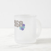 1968ピースサインヒッパイフラワーパワーアクアパープル フロストグラスマグカップ (正面右)