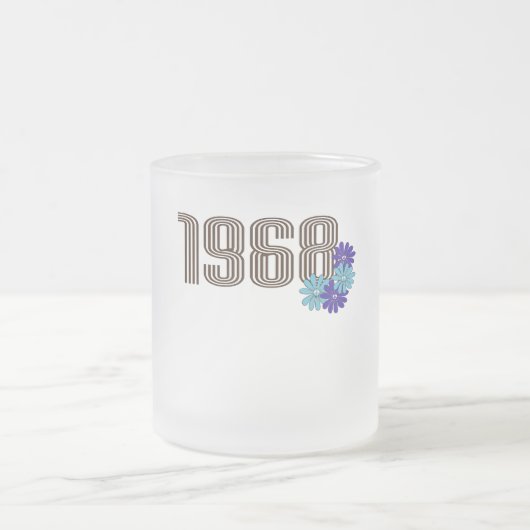 1968ピースサインヒッパイフラワーパワーアクアパープル フロストグラスマグカップ (中央)