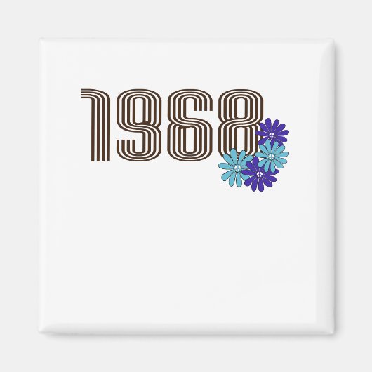 1968ピースサインヒッパイフラワーパワーアクアパープル マグネット (正面)