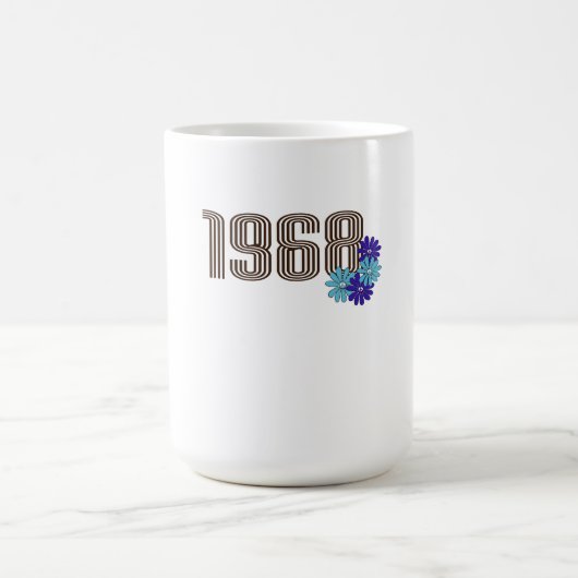 1968ピースサインヒッパイフラワーパワーアクアパープル モーフィングマグカップ (中央)