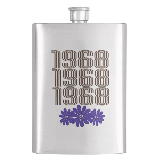 1968平和サインヒッピー花パワーパープル フラスク (正面)