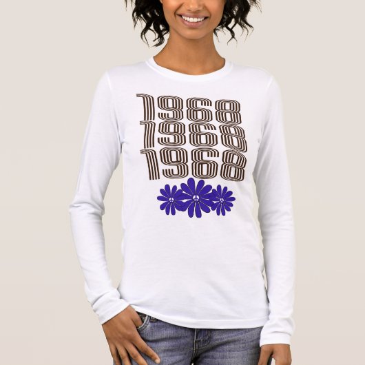 1968平和サインヒッピー花パワーパープル Tシャツ (正面)