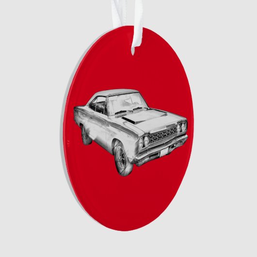 1968年のプリマスのロードランナー筋肉車のイラストレーション オーナメント (正面)