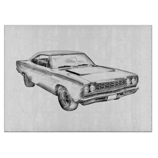 1968年のプリマスのロードランナー筋肉車のイラストレーション カッティングボード (正面)
