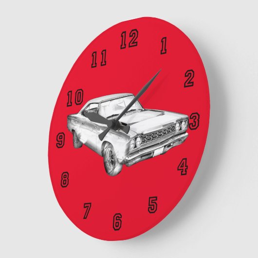1968年のプリマスのロードランナー筋肉車のイラストレーション ラージ壁時計 (傾斜)
