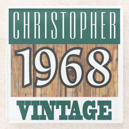 1968年の名前のヴィンテージガラスコースター ガラスコースター (正面)
