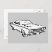 1968年プリマスロードランナーマッスルカーイラストレーション ポストカード (正面/裏面)