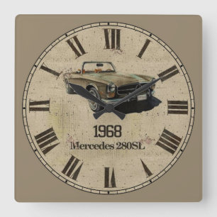 1968年メルセデス280SLローマ数字 スクエア壁時計