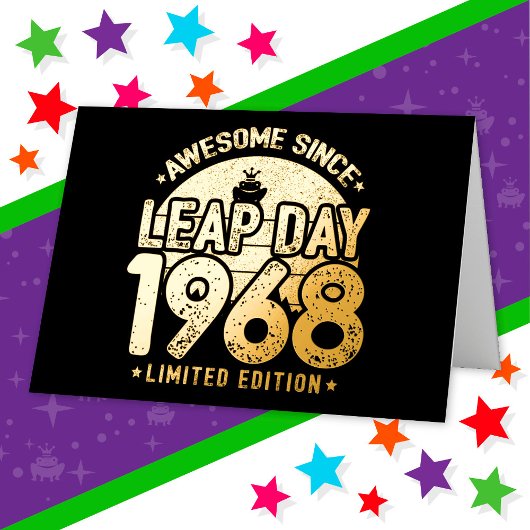 1968年生まれの閏日2月29日 誕生日おめでとう 箔グリーティングカード