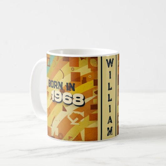 1968年生まれ 名前入りマグカップ - 60年代レトロ幾何学デザイン コーヒーマグカップ (正面左)