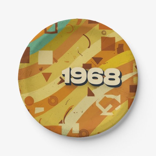 1968 - レトロ ヴィンテージ 60年代 幾何学デザイン - ペーパープレート (正面)