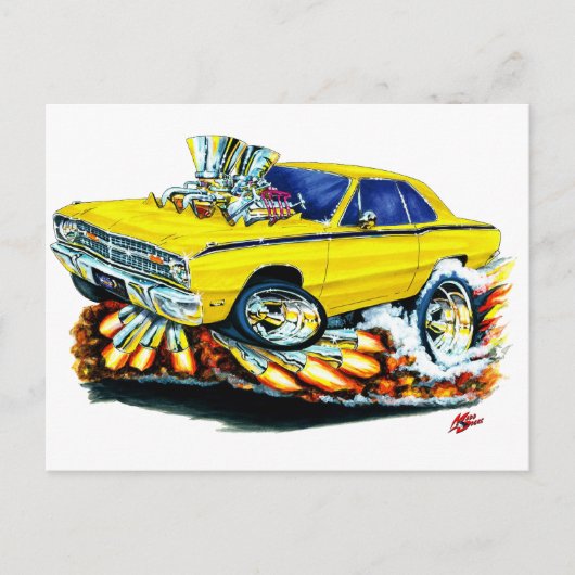 1968-71ドッジダーツイエローカー ポストカード (正面)