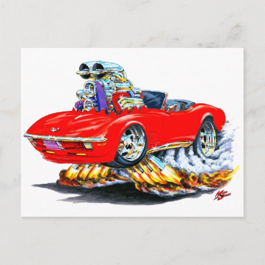 1968-72コルベット赤コンバーチブル ポストカード (正面)