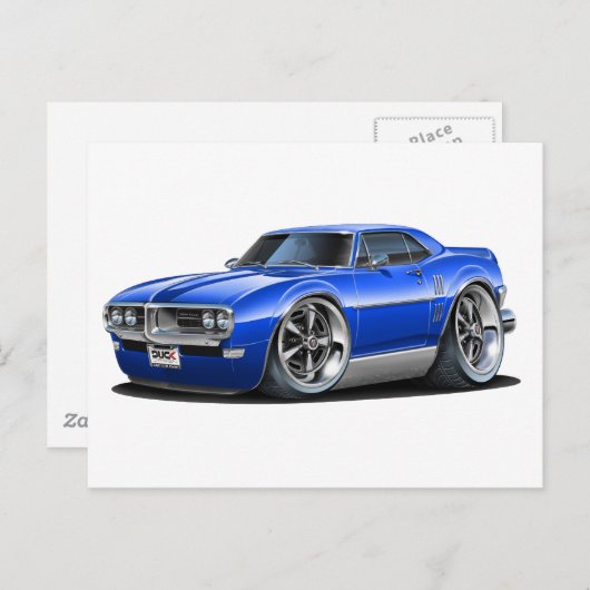 1968 Firebird Blue Car ポストカード (正面/裏面)