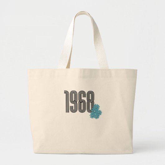 1968 Hippie Peace Signフラワーパワーアクア ラージトートバッグ (正面)