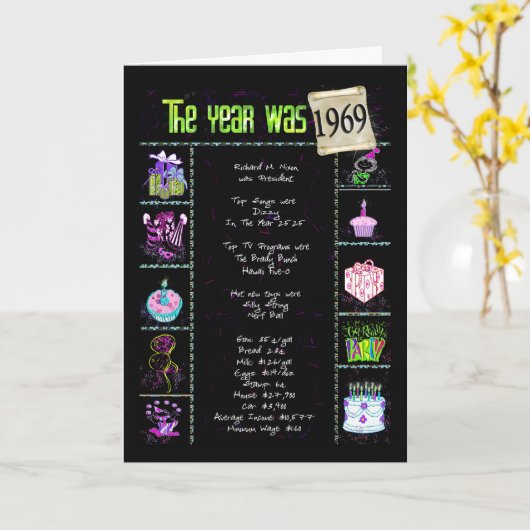 1969の誕生日のおもしろい事実 カード (黄色い花)