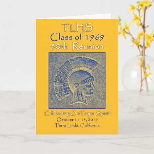 1969トロイの木馬の精神50懇親会のTLHSクラス カード (黄色い花)
