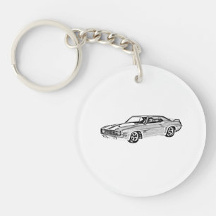 1969年のCamaro Z28の白黒スケッチのアクリル キーホルダー