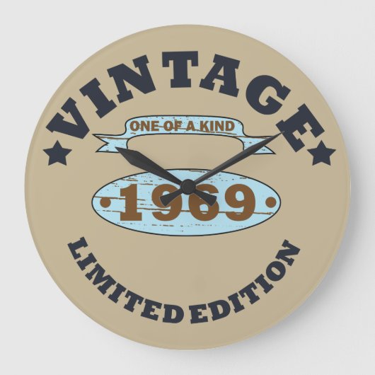 1969生まれ年のヴィンテージ誕生日ギフト ラージ壁時計 (正面)