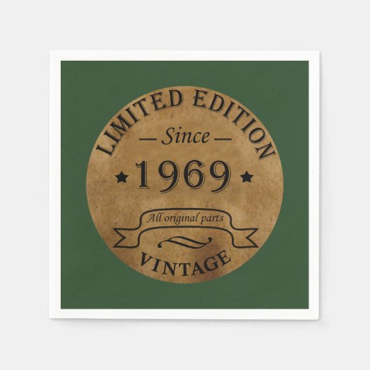 1969生まれ年のヴィンテージ誕生日 スタンダードカクテルナプキン (正面)