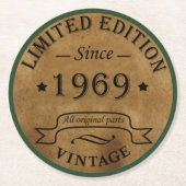1969生まれ年のヴィンテージ誕生日 ラウンドペーパーコースター (正面)