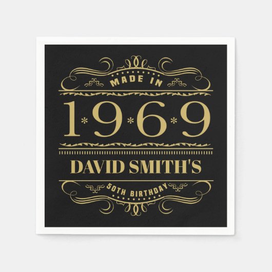 1969 パーソナライズされた 50番目の誕生日 スタンダードカクテルナプキン (正面)