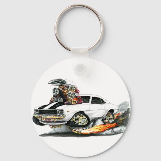 1969 Camaro RS SSホワイトブラックカー キーホルダー (正面)