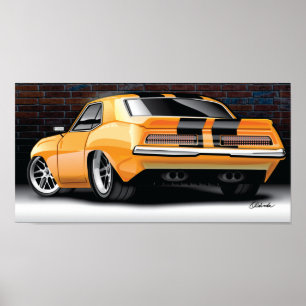 1969 Camaro Street Rod Illustration Poster (Orange ポスター